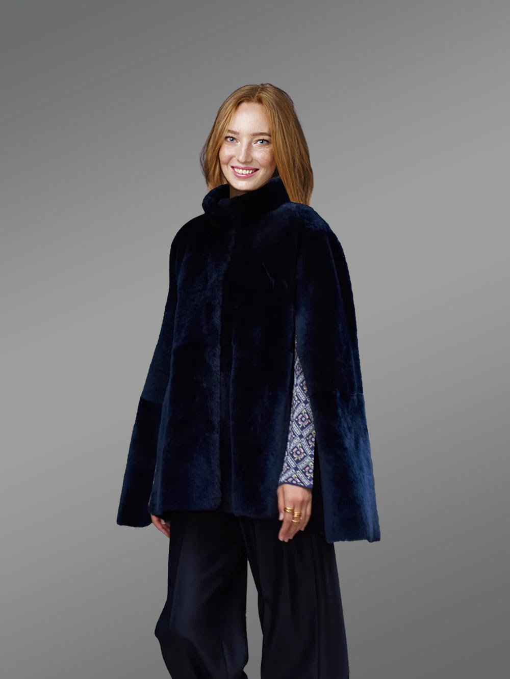 Sheepskin coat in Navy Mouton Finish - Image 3