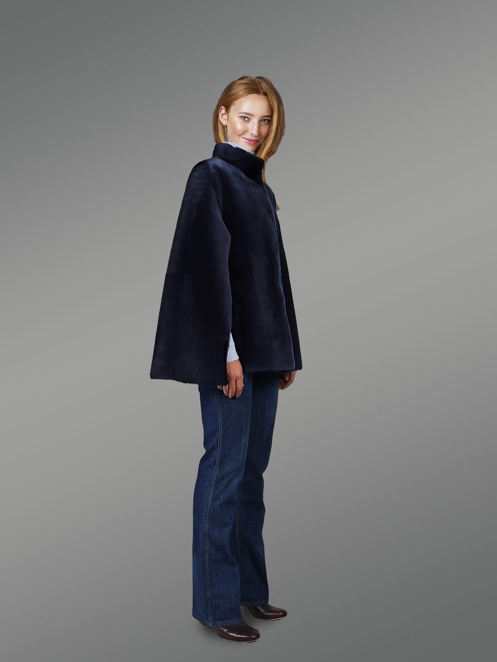 Sheepskin coat in Navy Mouton Finish - Image 4