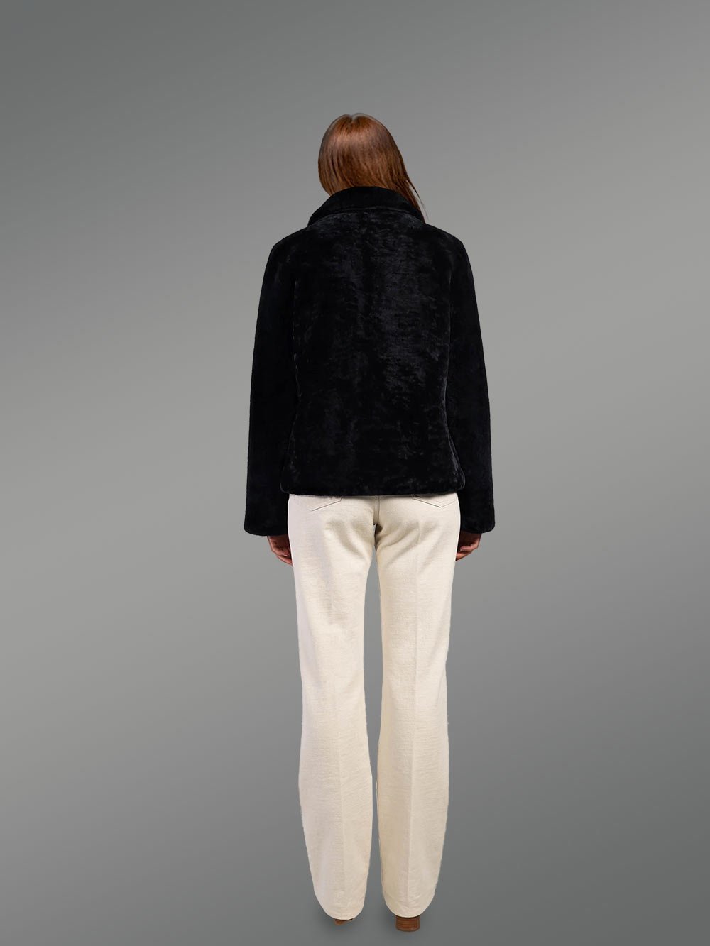 Sheepskin coat in Black Mouton Finish with Front Pockets - Image 4