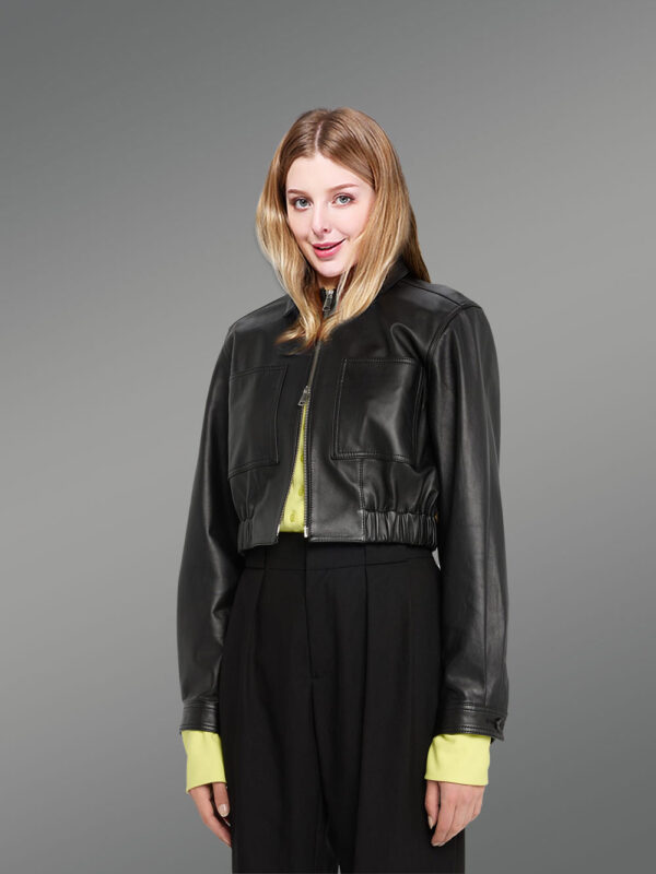 Leather Crop Jacket for Women - Image 2