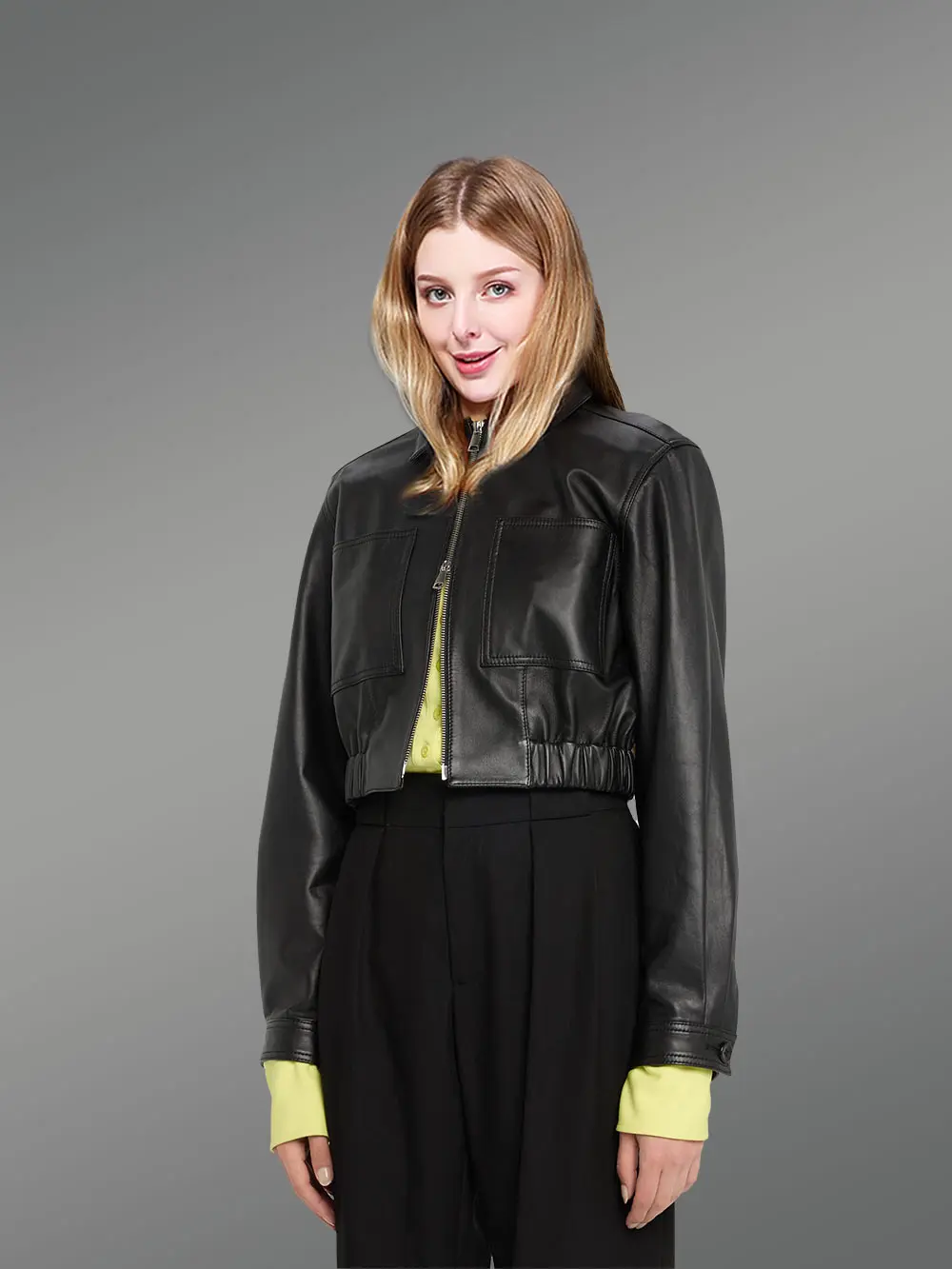 Leather Crop Jacket for Women - Image 2
