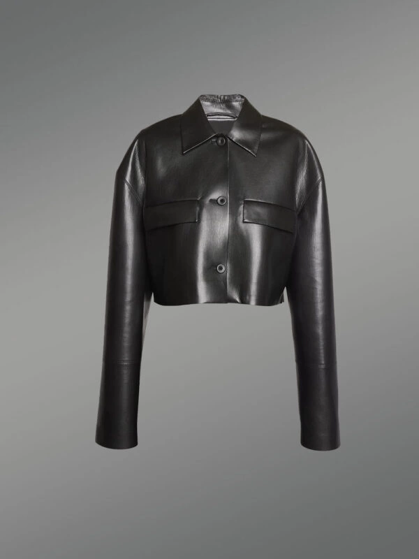 Crop Leather Jacket with Leather Skirt - Image 5