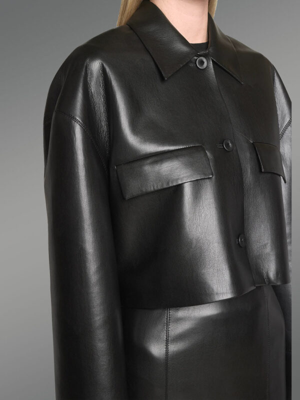 Crop Leather Jacket with Leather Skirt - Image 4