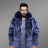 Men’s Blue Classic Bomber with Fox Fur Collar
