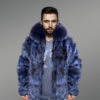 Men’s Blue Classic Bomber with Fox Fur Collar