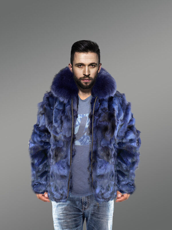 Men’s Blue Classic Bomber with Fox Fur Collar