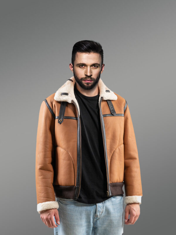 Sheepskin Reversible Jacket in Tan - Image 3