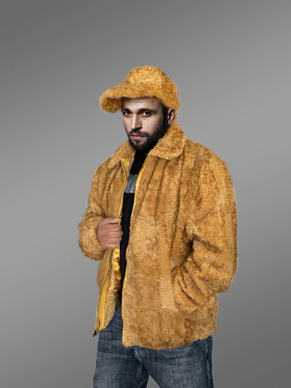 Persian Lamb Jacket With Hat In Yellow – A Smart Choice for Winter - Image 6