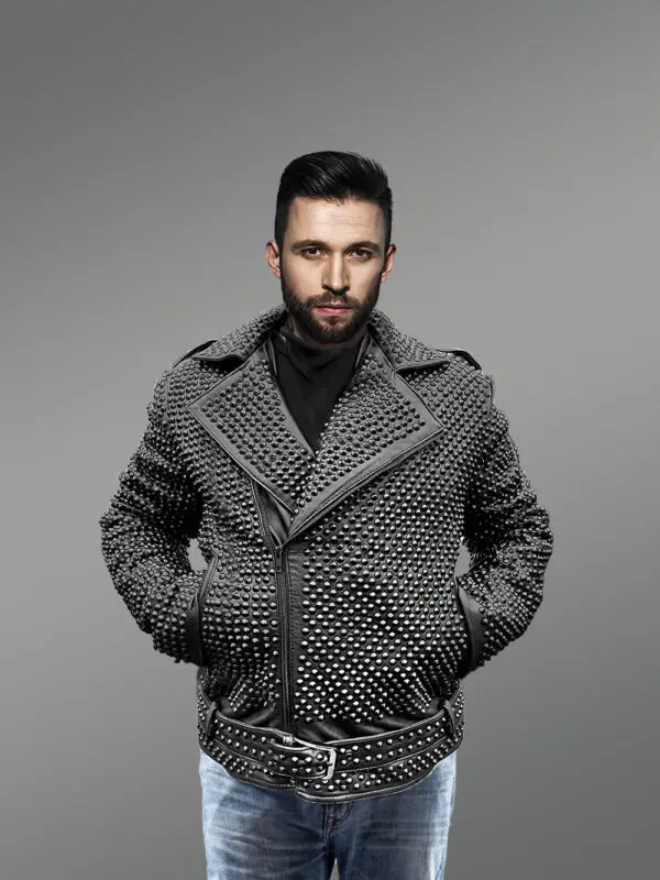 Studded Leather Jacket for Men - Image 2