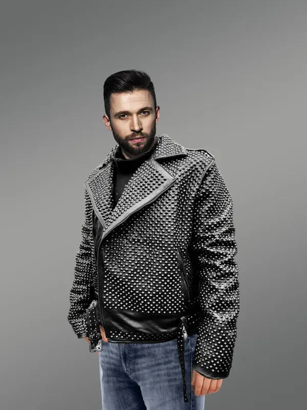 Studded Leather Jacket for Men - Image 3