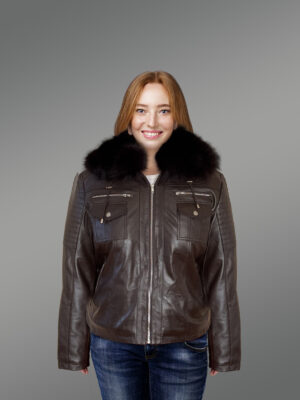 Womens Leather Jacket with Hood