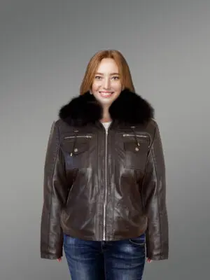Womens Leather Jacket with Hood