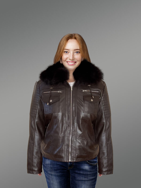 Womens Leather Jacket with Hood