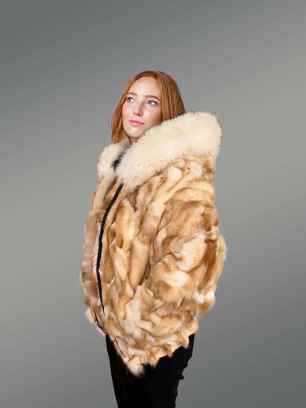 Golden Fox Fur Womens Bomber for a Ravishing Presence - Image 3