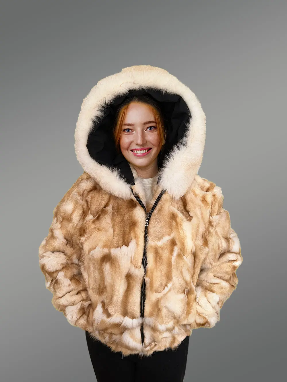 Golden Fox Fur Womens Bomber for a Ravishing Presence - Image 2