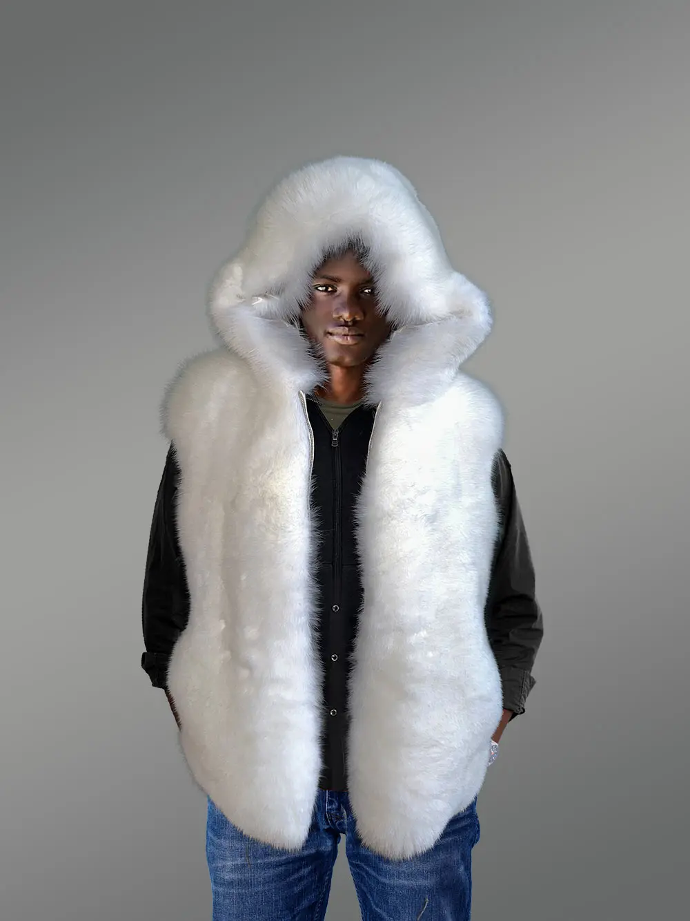 Fox Fur Vest with Hood to Elevate Ones Looks - Image 2