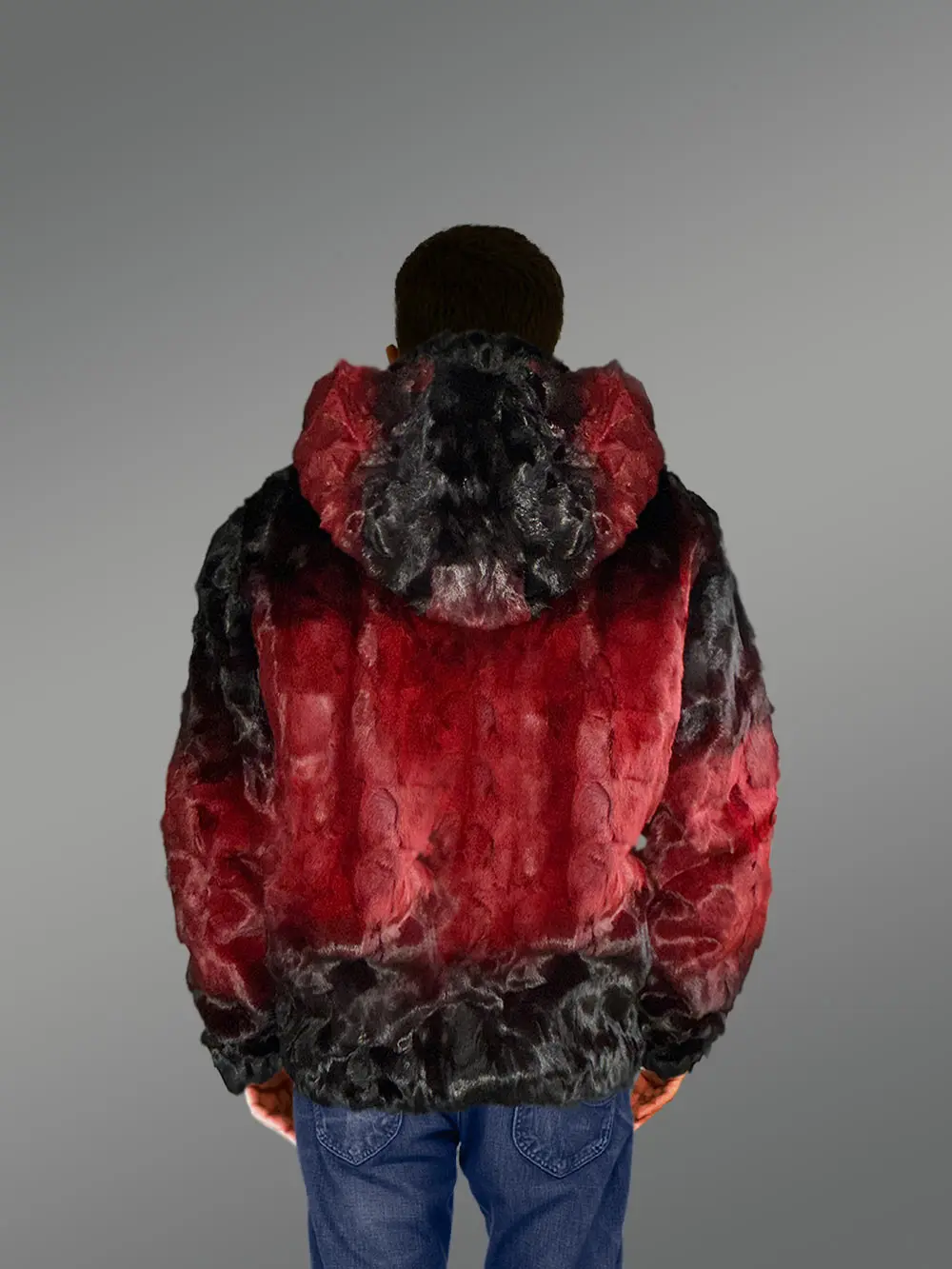 Mens Mink Bomber with Hood in a Vivid Color Combination - Image 4