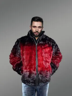 Mens Mink Bomber with Hood in a Vivid Color Combination