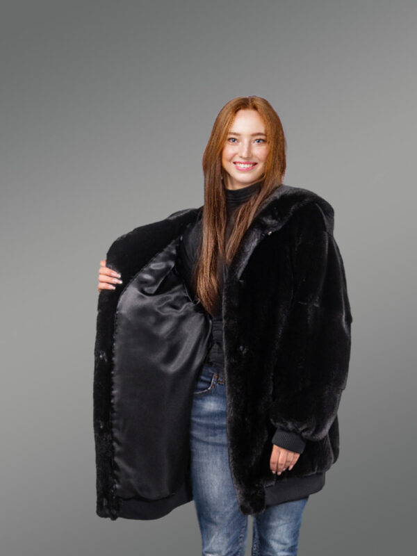 Mid Length Mink Coat with Hood For An All-Time Modish Look - Image 3
