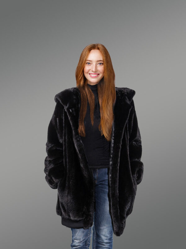 Mid Length Mink Coat with Hood For An All-Time Modish Look - Image 2