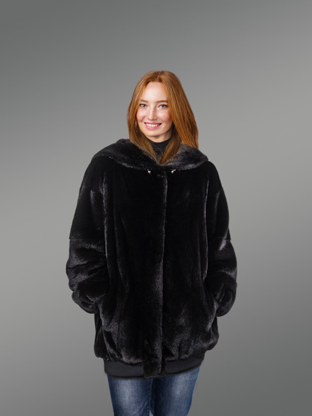 Mid Length Mink Coat with Hood