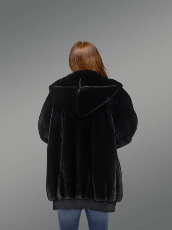 Mid Length Mink Coat with Hood For An All-Time Modish Look - Image 4