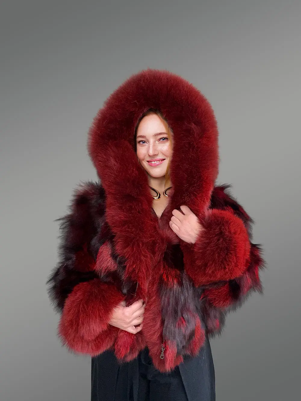 Womens Dual Tone Crop Jacket with A Stylish Hood - Image 4