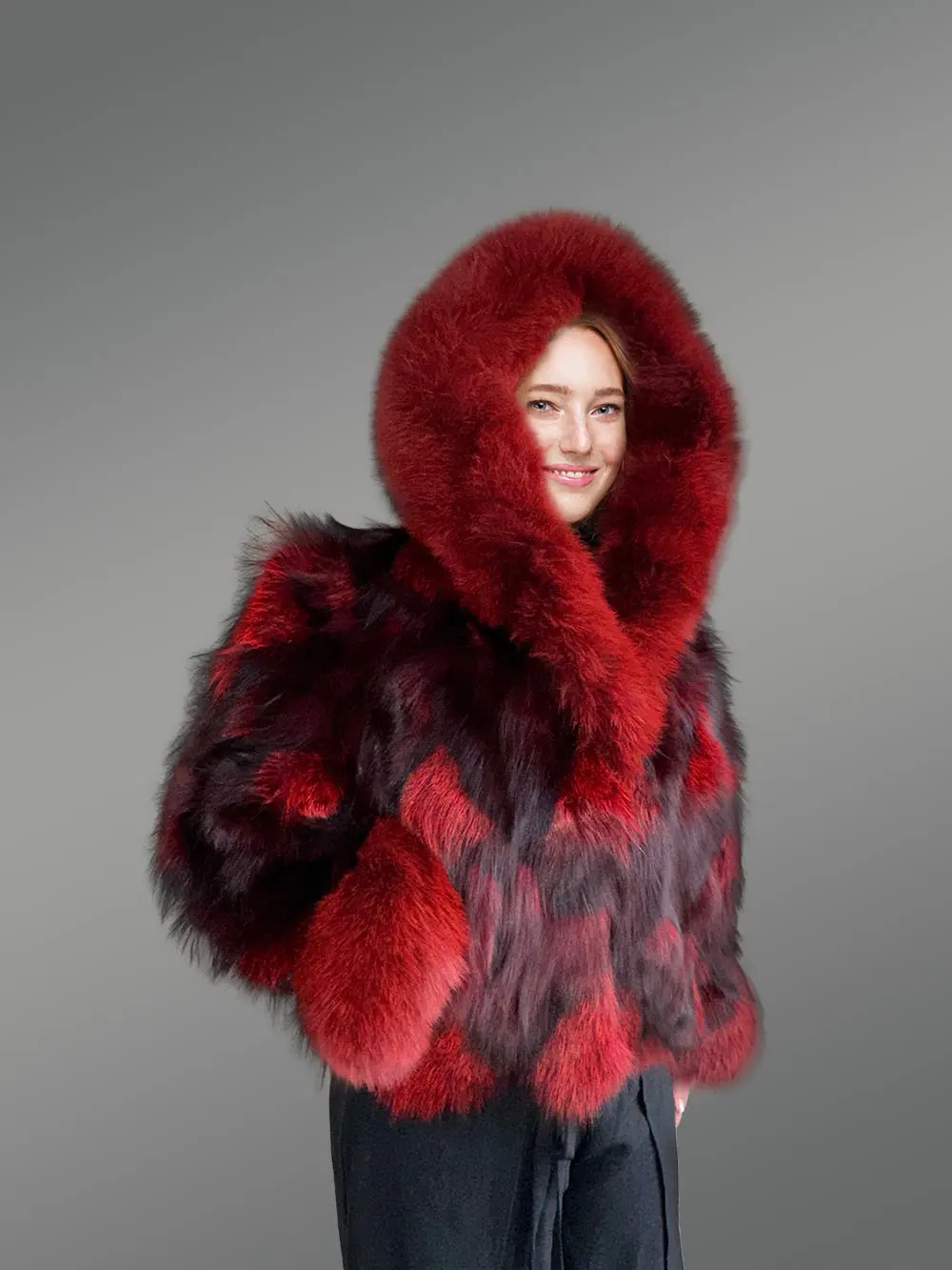 Womens Dual Tone Crop Jacket with A Stylish Hood - Image 5