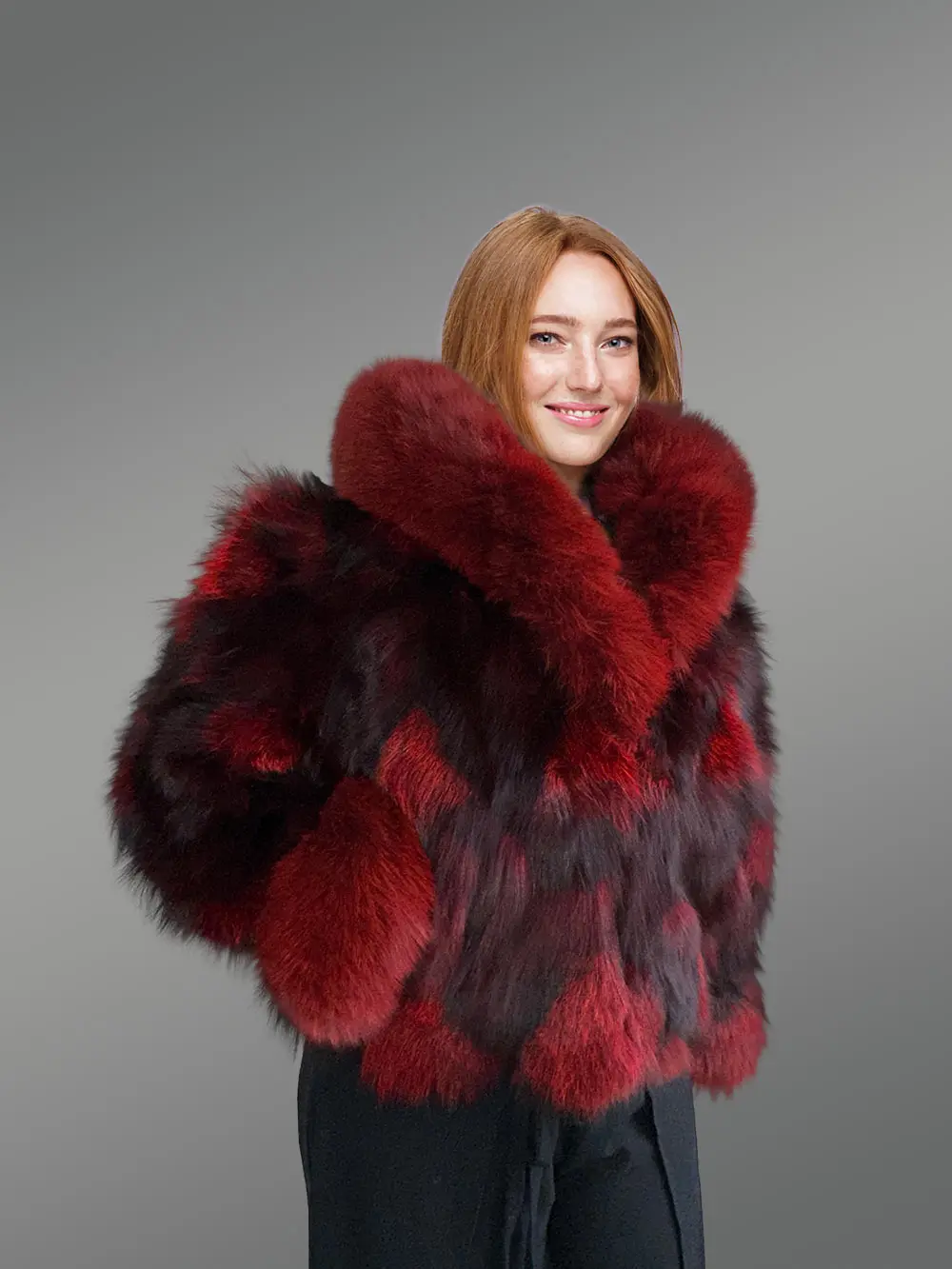 Womens Dual Tone Crop Jacket with A Stylish Hood - Image 6