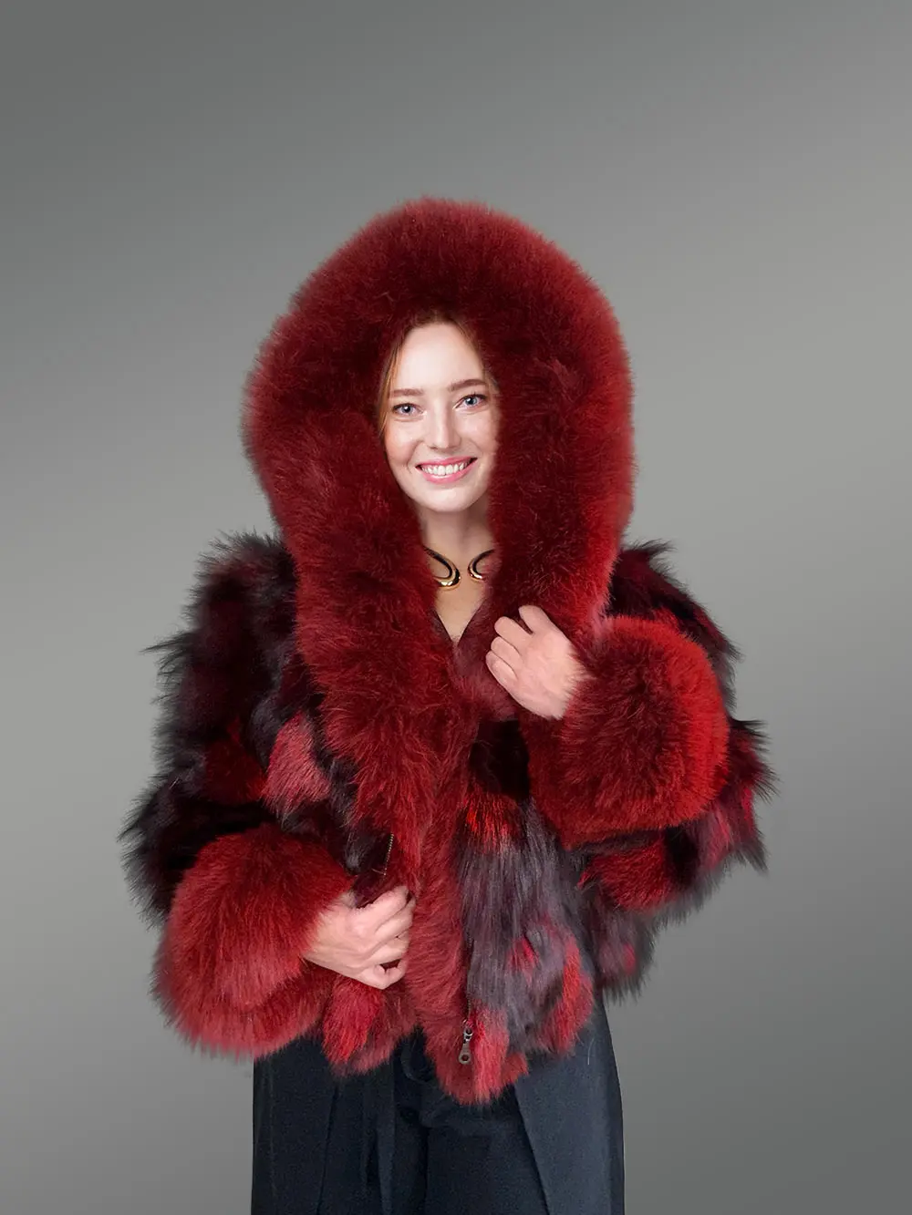 Womens Dual Tone Crop Jacket with A Stylish Hood