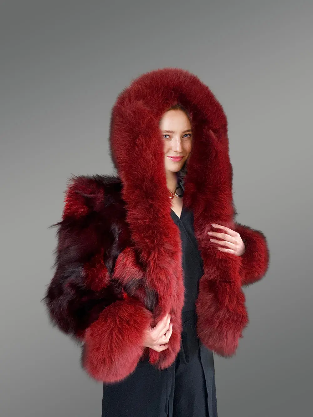 Womens Dual Tone Crop Jacket with A Stylish Hood - Image 2