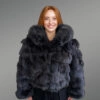Womens Fox Fur Crop Jacket with Hood