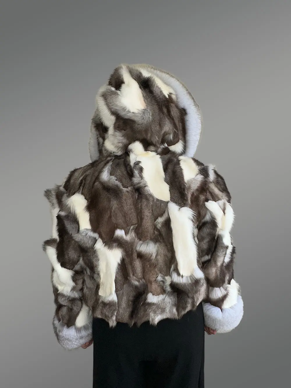Womens Fox Fur Patterned Jacket with Stylish Hood and Cuffs - Image 9