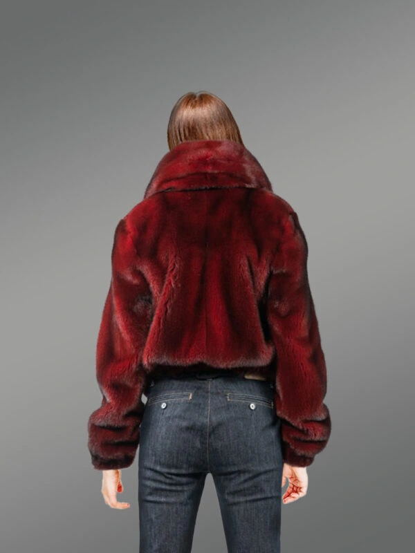 Womens Red Mink Bomber Jacket - Image 3