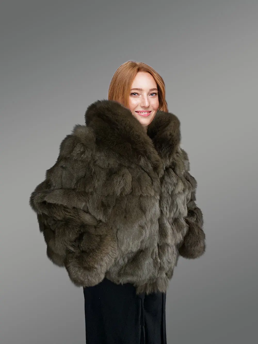 Women’s Green Section Fox Crop Bomber Jacket with Hood - Image 2