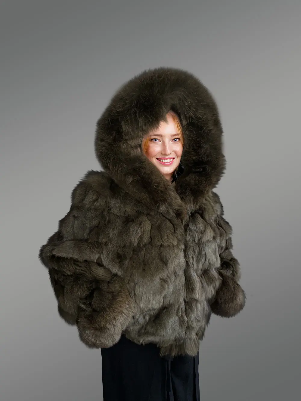 Women’s Green Section Fox Crop Bomber Jacket with Hood - Image 3