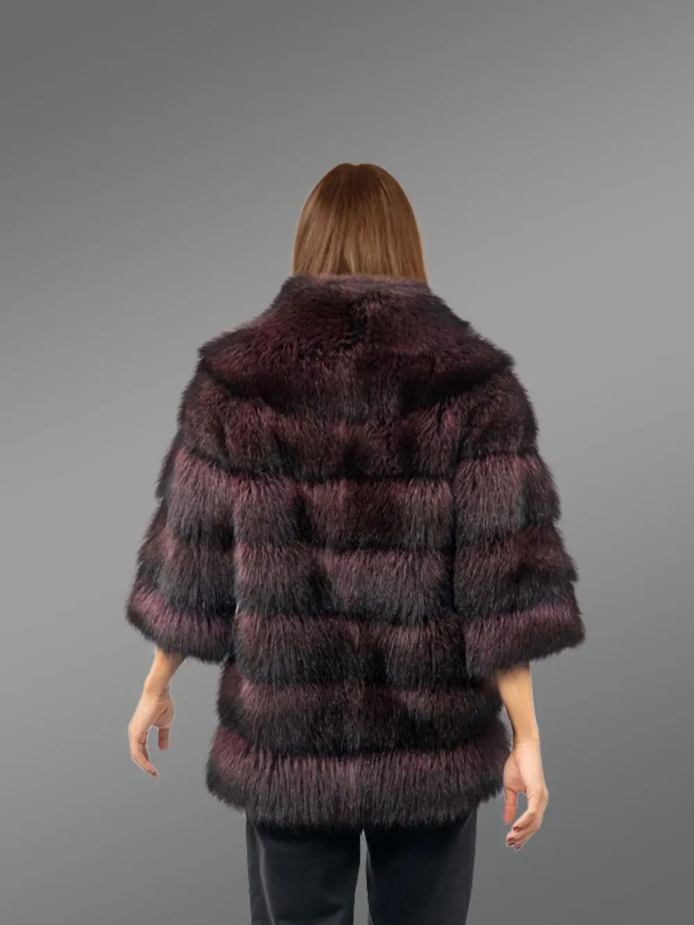 Burgundy Raccoon Fur Jacket - Image 3