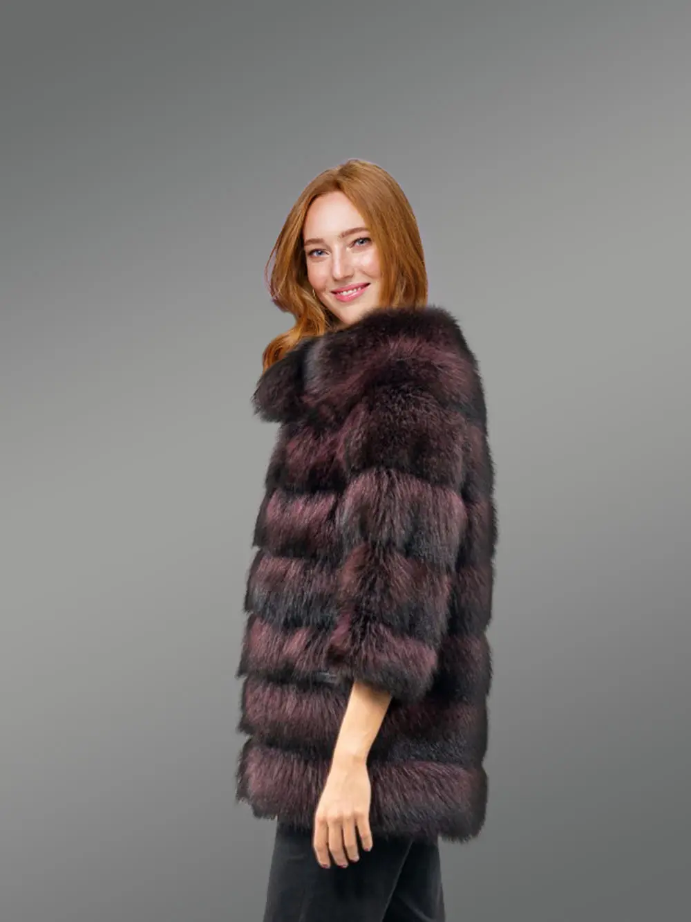 Burgundy Raccoon Fur Jacket - Image 2