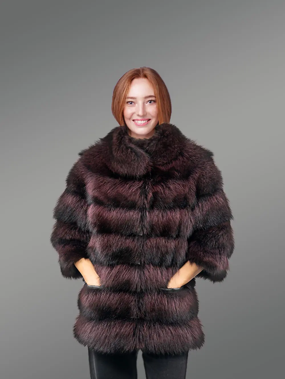 Burgundy Raccoon Fur Jacket