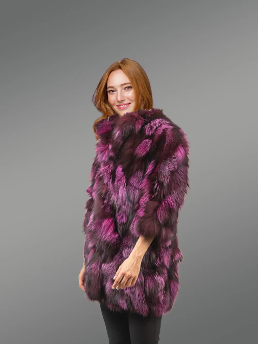 Womens Colorful Fox Fur Coat - Image 2