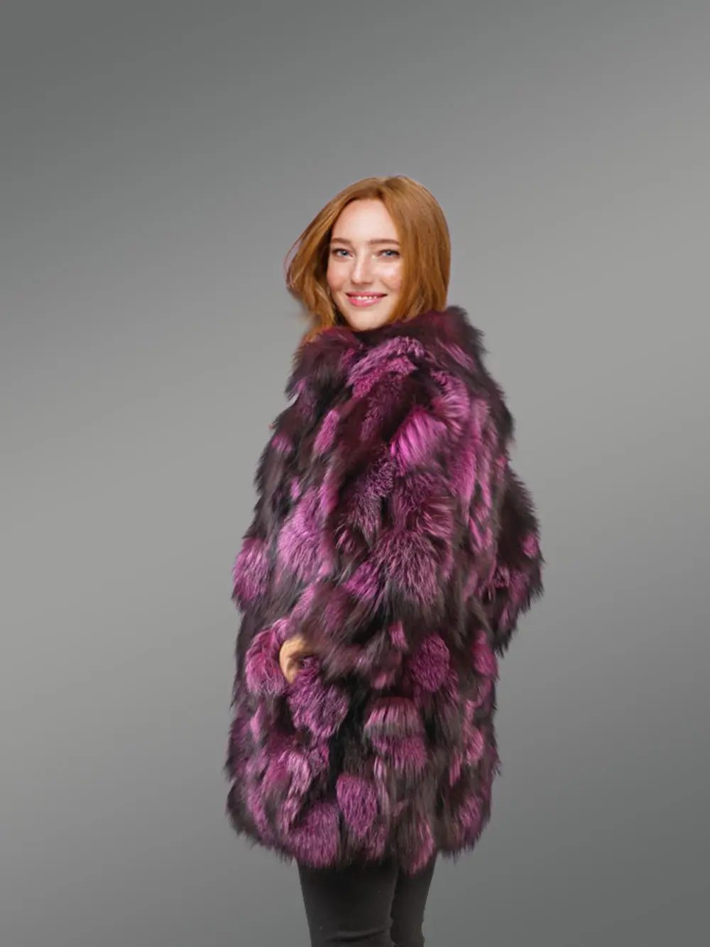 Womens Colorful Fox Fur Coat - Image 3