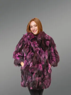 Womens Colorful Fox Fur Coat