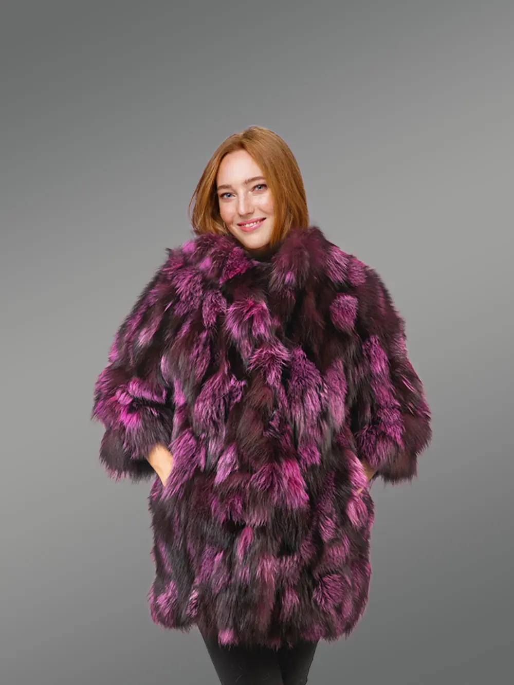 Womens Colorful Fox Fur Coat