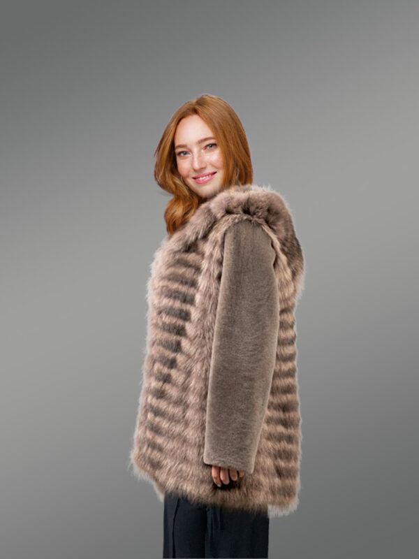 Womens Fusion Fur Coat in Brown to Be a Head-Turner at Anywhere - Image 3