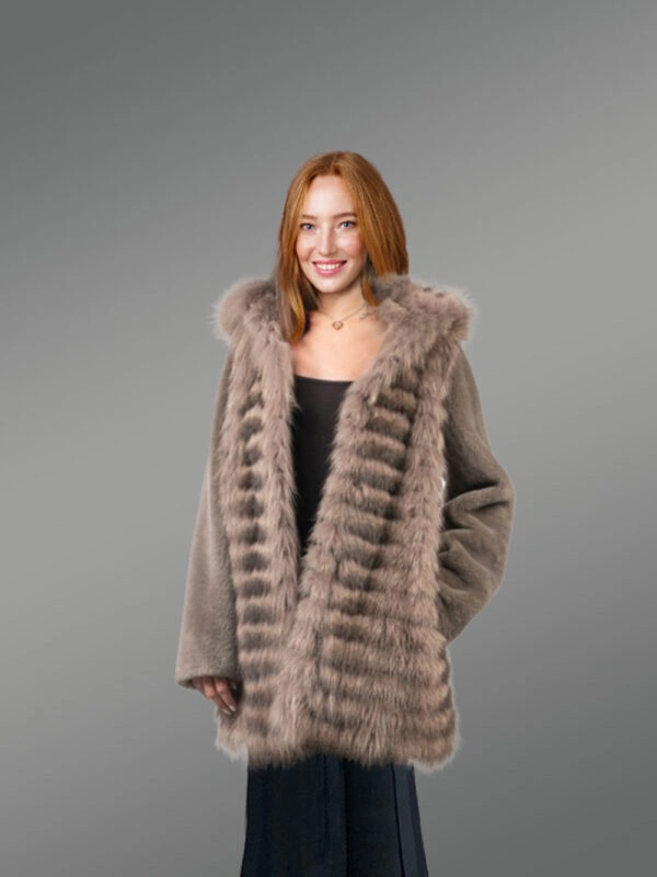 Womens Fusion Fur Coat in Brown to Be a Head-Turner at Anywhere
