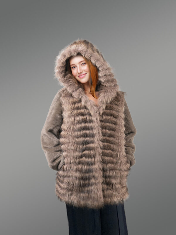 Womens Fusion Fur Coat in Brown to Be a Head-Turner at Anywhere - Image 2