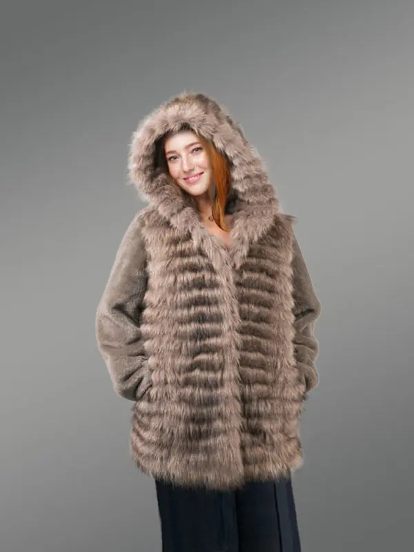 Womens Fusion Fur Coat in Brown to Be a Head-Turner at Anywhere - Image 2
