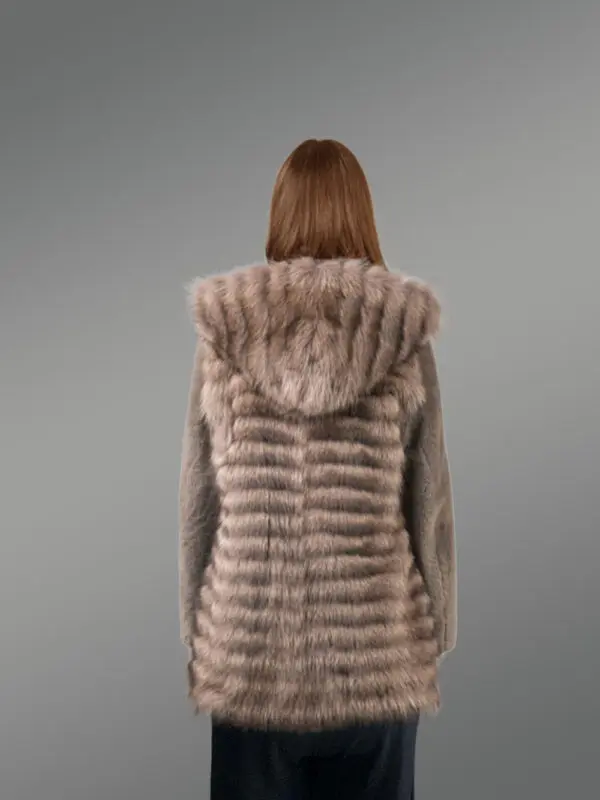 Womens Fusion Fur Coat in Brown to Be a Head-Turner at Anywhere - Image 4