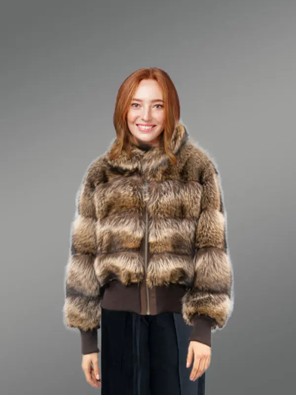 Womens Crop Bomber of Raccoon