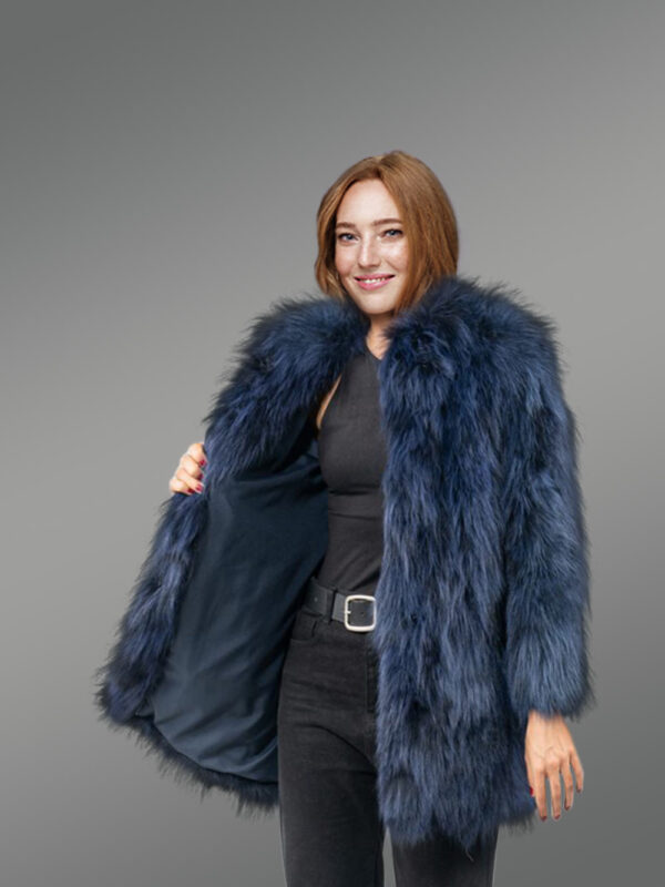 Womens Navy Raccoon Coat - Image 3